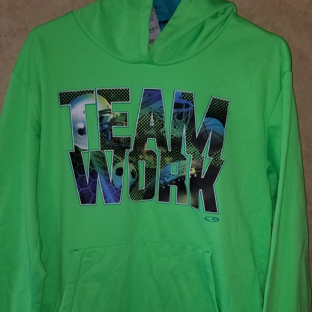 Neon green hoodie.